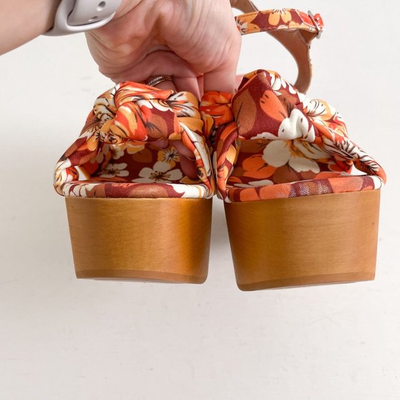 Jeffrey Campbell Orange & Brown Floral Jacy Wood Platform Wedge Sandals Size 8 - Picture 5 of 16